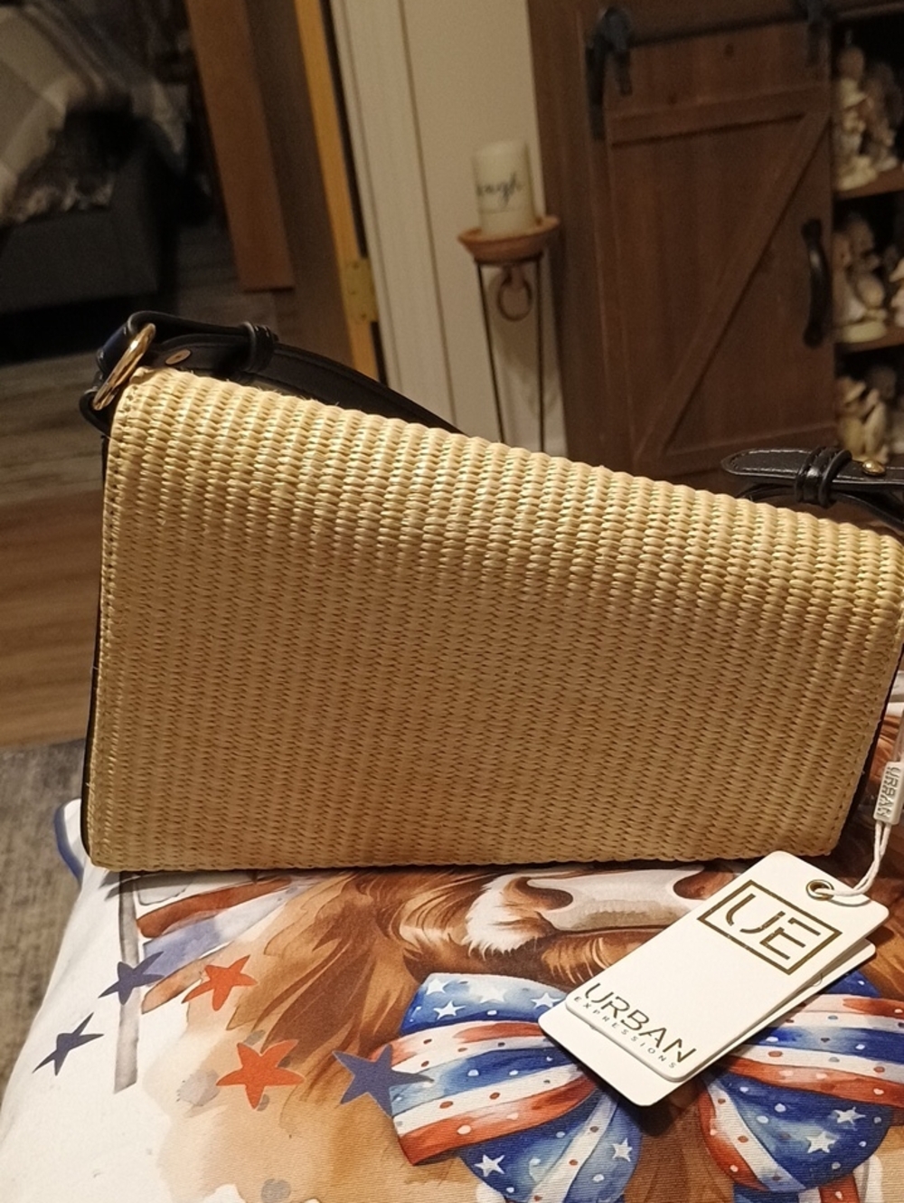 Urban Expressions Natural Straw Crossbody with Black Trim